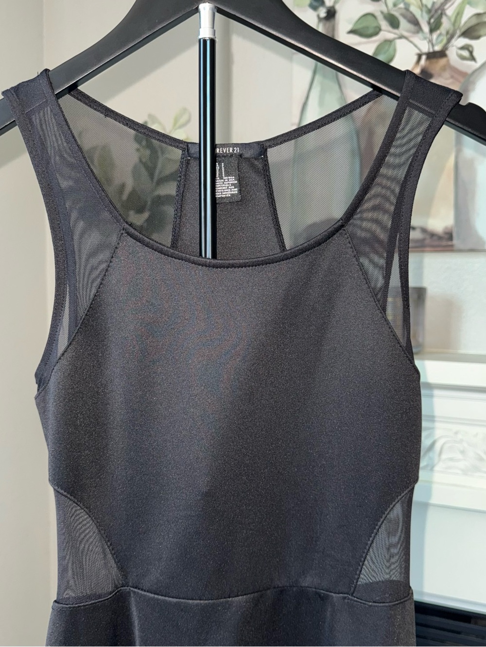 Forever 21 Dress Womens Small Black Mesh Panel Skater Fit Flare Sleeveless Mini - Picture 4 of 11